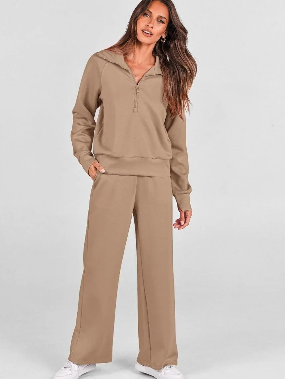 PRETTYGARDEN 2 Piece Lounge Set Sweatsuit Khaki L